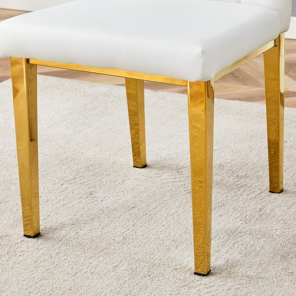 English Elm Table Modern 5-Piece Set: Round Clear Tempered Glass Table With Gold Legs & 4 White Pu Chairs W1151S03833-GIGA