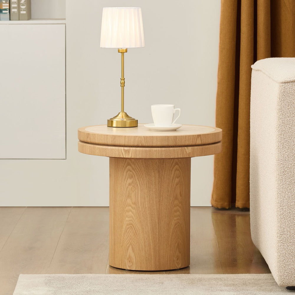 English Elm 19.49 Inch Round Sintered Stone Top Mdf Pedestal Side Table for Modern Living Spaces W876P460753