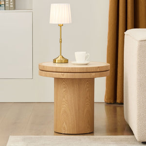 English Elm 19.49 Inch Round Sintered Stone Top Mdf Pedestal Side Table for Modern Living Spaces W876P460753