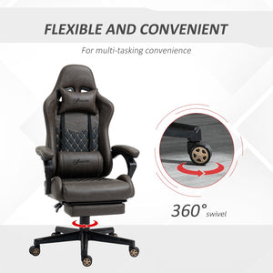 English Elm Vinsetto High-Back Racing Gaming Chair In Brown Pu Leather - Ergonomic, Adjustable, Footrest & Swivel W2225P200822-GIGA