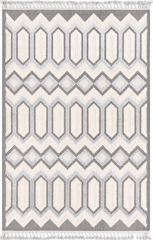Unique Loom Arlo JJ Machine Made Tribal Rug Charcoal, Ivory/Gray 6' 1" x 9' 0"