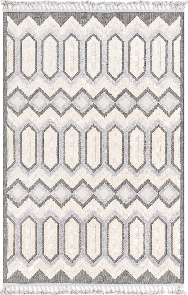 Unique Loom Arlo JJ Machine Made Tribal Rug Charcoal, Ivory/Gray 6' 1" x 9' 0"