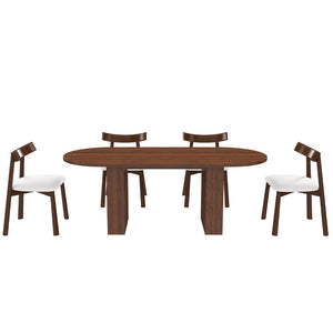 English Elm 62.9" Oval Walnut Veneer Dining Table Seats Six Modern Farmhouse Waterproof Surface W2700S00125