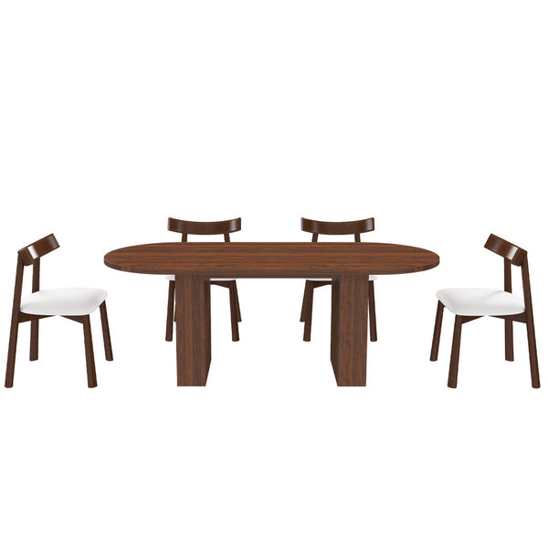 English Elm 62.9" Oval Walnut Veneer Dining Table Seats Six Modern Farmhouse Waterproof Surface W2700S00125