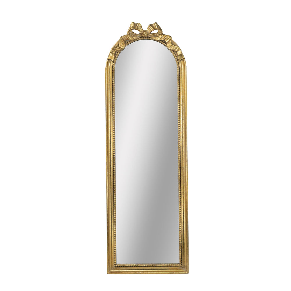 English Elm 15.8" Baroque Arched Full-Length Mirror with Gold Scrollwork Crown, Elegant Entryway Accent Piece W2078P288165