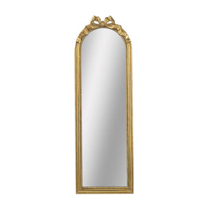 English Elm 15.8" Baroque Arched Full-Length Mirror with Gold Scrollwork Crown, Elegant Entryway Accent Piece W2078P288165