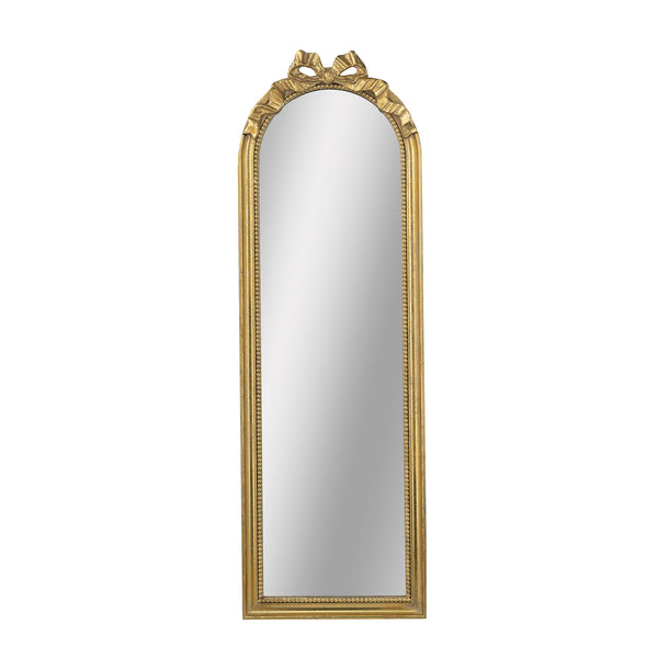 English Elm 15.8" Baroque Arched Full-Length Mirror with Gold Scrollwork Crown, Elegant Entryway Accent Piece W2078P288165