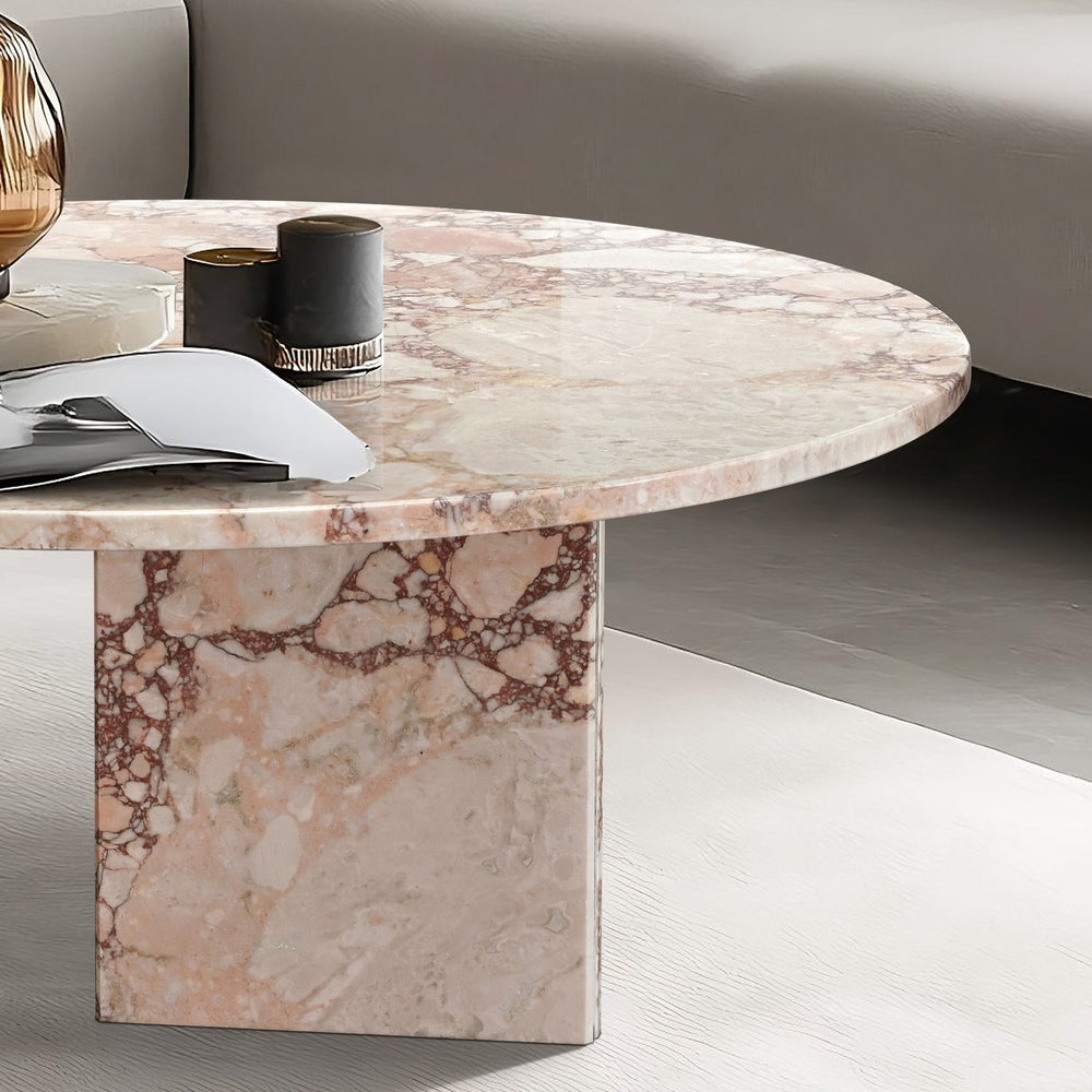 English Elm Pink Marble Nesting Coffee Tables Set — 45cm & 70cm Natural Stone Round Tables for Layered Living Rooms (39x36.6x14) W1696S00004