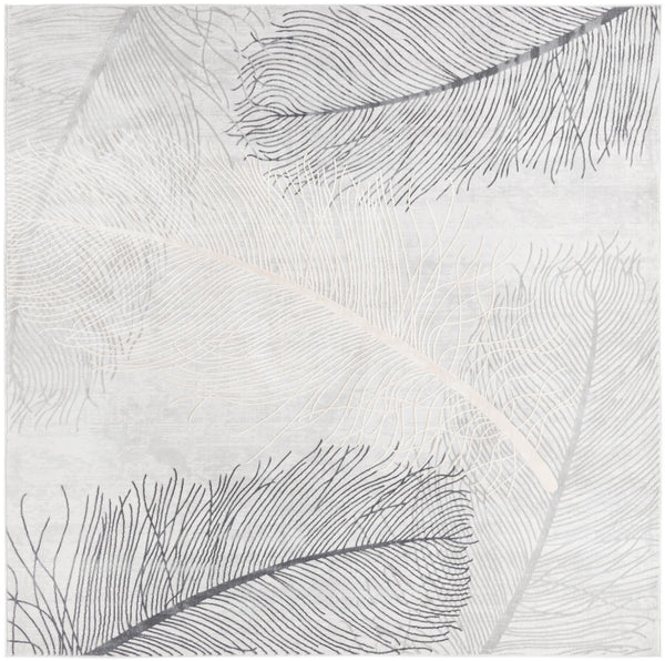 Unique Loom Finsbury Camilla Machine Made Botanical Rug Gray, Ivory/Beige 7' 10" x 7' 10"