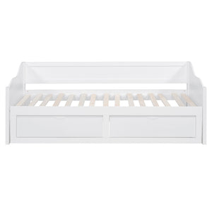 English Elm Wooden Twin Daybed with Pull Out Trundle and Dual Storage Drawers for Guest Rooms White LP000519AAK-1