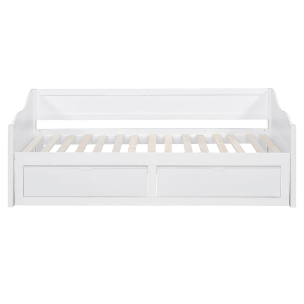 English Elm Wooden Twin Daybed with Pull Out Trundle and Dual Storage Drawers for Guest Rooms White LP000519AAK-1