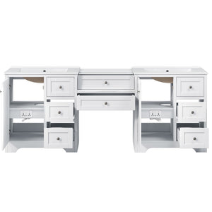 English Elm 84" Double Sink Vanity with Stone Countertop Six Soft Close Drawers and Silver Knobs White N817P404196W