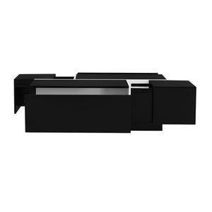 English Elm U-Can Extendable Coffee Table with Hidden Side Compartments and Dual Drawers, High-Gloss MDF Elegance Black N724P292070B