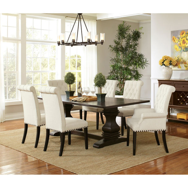 English Elm Sonja 7-Piece Cream Dining Set with Rustic Espresso Table, Tufted Beige Chairs & Nailhead Trim Elegance B062S00818