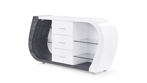 English Elm ANNE Buffet White & Gray Solid Wood/MDF Console with Two Shelves and Drawer — Compact, Stylish Storage B201P215790