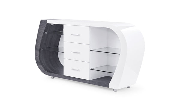 English Elm ANNE Buffet White & Gray Solid Wood/MDF Console with Two Shelves and Drawer — Compact, Stylish Storage B201P215790