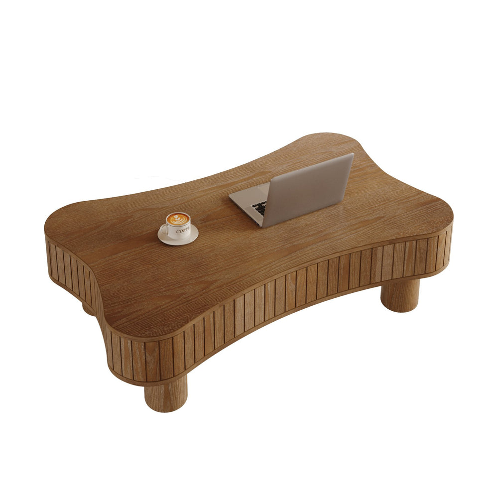 English Elm Lift Top Coffee Table with Silent Hydraulic Lift, Fluted Panels & Hidden Storage, Rounded Corners Walnut W1445P355622