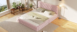 English Elm Queen Size Upholstered Bed With Tufted Headboard, Modern Velvet Platform Bed , No Box Spring Required, Pink