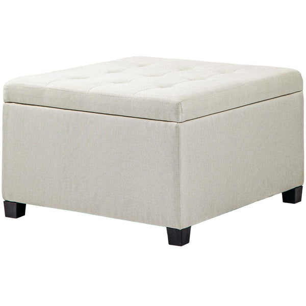 English Elm HOMCOM Tufted Fabric Storage Ottoman with Flip-Top Lid, Eucalyptus Frame, Soft Cushioned Seat, 28" Beige W2225P217742