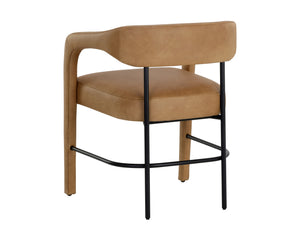 Sunpan Mavia Dining Armchair in Ludlow Sesame Leather - Modern Design with Black Powder-Coated Frame