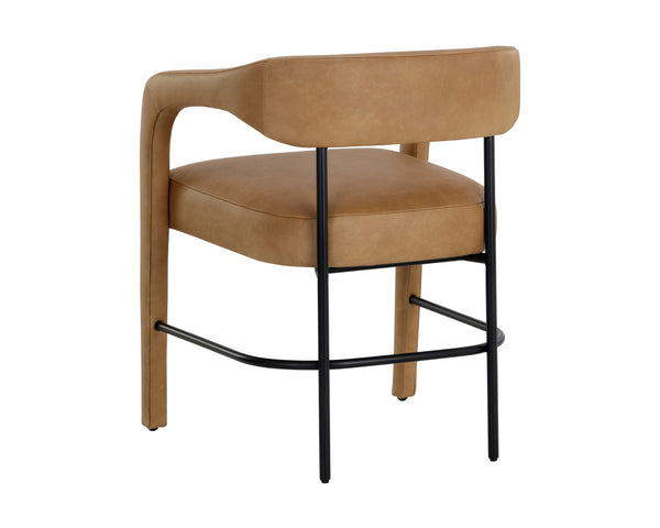 Sunpan Mavia Dining Armchair in Ludlow Sesame Leather - Modern Design with Black Powder-Coated Frame