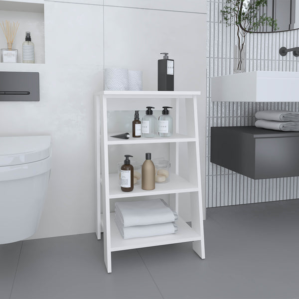 English Elm Linen Vertical Storage Cabinet 29.7"H with Four Open Shelves and Sturdy Legs for Compact Rooms White 34.65 L x 18.5 W x 3.15 H B097P250829
