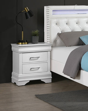 English Elm Modern Sleek Bedside Table with Diamond Accent Handles, 2 Spacious Drawers, White Nightstand 21x16x24" B011P306183