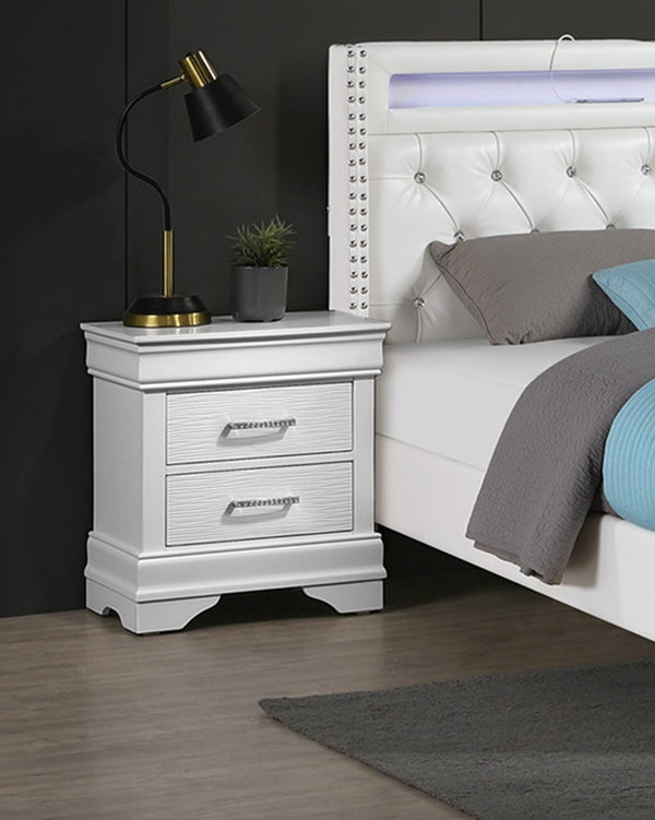 English Elm Modern Sleek Bedside Table with Diamond Accent Handles, 2 Spacious Drawers, White Nightstand 21x16x24" B011P306183