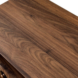 English Elm 26" Mid-century Nightstand with Charging Station Mirrored Drawers and Wood Legs W3417P388714