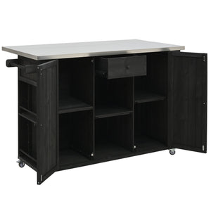 English Elm Outdoor Kitchen Island Solid Fir Wood with Foldable Stainless Top, Ample Storage, Wheels, Opener Black N719P246553B