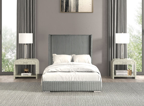 English Elm Gray Contemporary Queen Bed with Fur Chenille Upholstery, Mattress-Ready, Engineered Wood Frame Gray 80 L x 60 W x 9 H B2741P320863