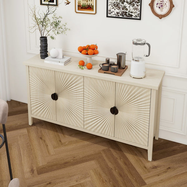 English Elm 4 Door Sideboard Extra Support Leg & Anti-Tip Safety, Adjustable Shelves, Sturdy Buffet Cabinet 63.4" L W688P225254