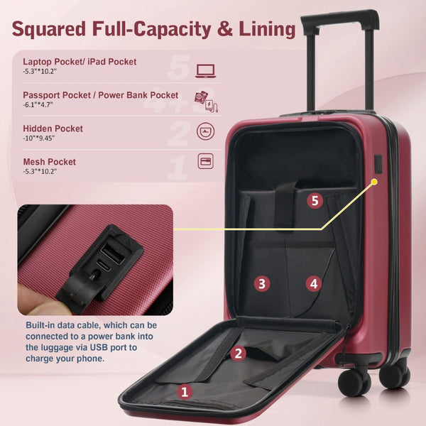 English Elm Luggage 5 Piece Hardside Abs Set with Front Access Carry on and Tsa Spinner Wheels Red N732P391544R