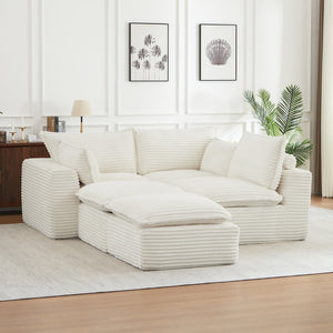 English Elm Cloud Corduroy Sectional Sofa Plush Modular L Shape Couch with Ottoman for Living Room W2339S00138