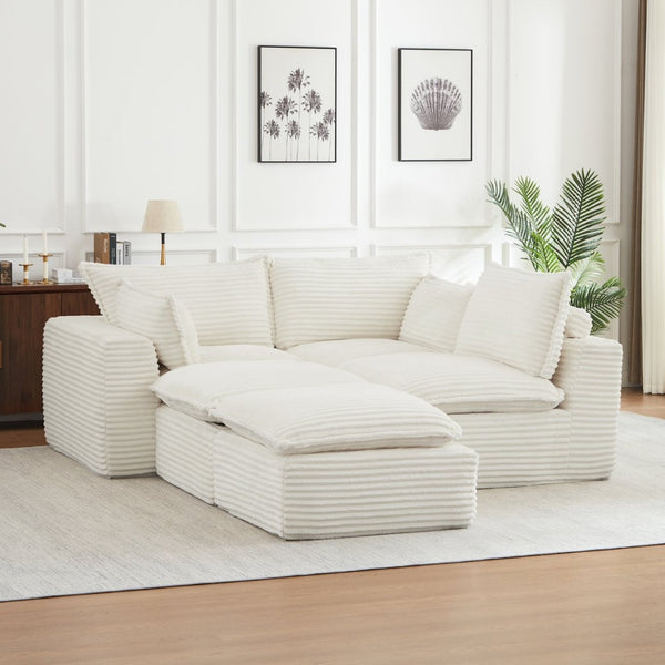English Elm Cloud Corduroy Sectional Sofa Plush Modular L Shape Couch with Ottoman for Living Room W2339S00138
