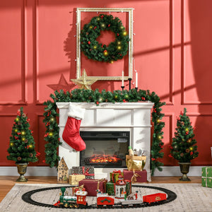 English Elm HOMCOM Prelit 4-Piece Holiday Set with 2 Entry Trees, Garland & Wreath, Warm White LEDs, Red Berries W2225P229437