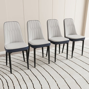 English Elm A Set Of 4 Modern Dining Chairs In White And Blue Pu Leather With Cushioned Comfort & Metal Legs W2189P168409