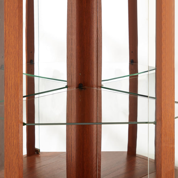 English Elm Lighted Corner Curio Cabinet - Stylish Dark Oak Display Case With Adjustable Shelves & Built-In Lighting W1758P300103