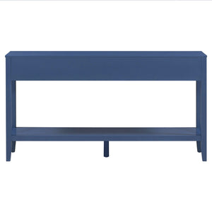 English Elm U_style Farmhouse Console Table with Three Drawers Open Shelf Entryway Organizer Navy Blue N711P410445V