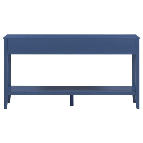 English Elm U_style Farmhouse Console Table with Three Drawers Open Shelf Entryway Organizer Navy Blue N711P410445V