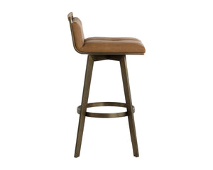 Sunpan ARIZONA Swivel Barstool - Art Deco Elegance in Milliken Cognac with Antique Brass Finish for Style 112206