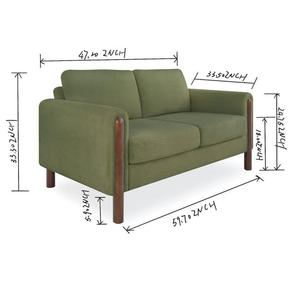 English Elm Comfy Mid-century Modern Loveseat with Walnut Legs Teddy Fabric 2-seat Small Space Sofa Green W2308P463602