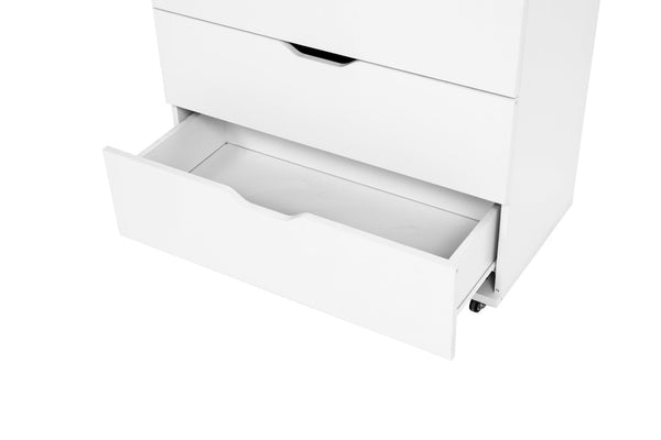 English Elm White Five Drawer Rolling Storage Cabinet with Sleek Cutout Handles for Any Room B372P407630