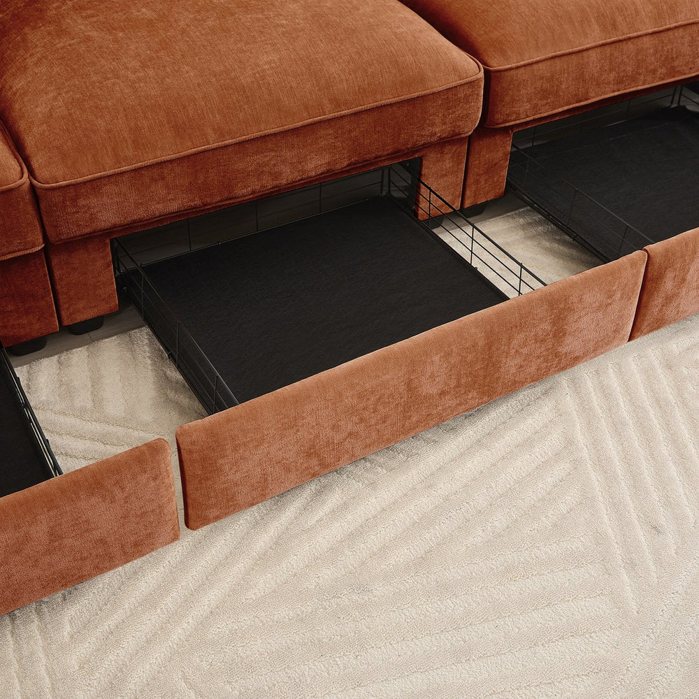 English Elm Sofa Chenille with Crescent Design and Hidden Storage, Piped Edges, Soft Durable Upholstery for Modern Homes Orange W3041P293507