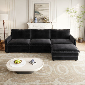 English Elm Corduroy Oversized L-Shaped Sectional Sofa With Movable Ottoman – Plush Comfort For Modern Living Spaces W834S00432