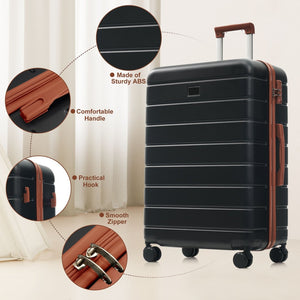 English Elm Premium Abs Hardshell 3 Piece Suitcase Set with Tsa Locks and Spinner Wheels Black+Brown N726P296022A