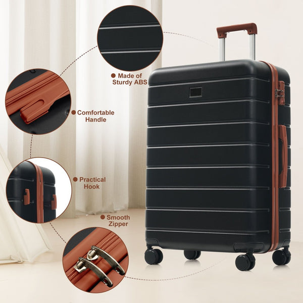English Elm Premium Abs Hardshell 3 Piece Suitcase Set with Tsa Locks and Spinner Wheels Black+Brown N726P296022A