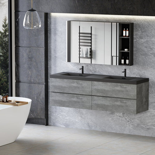 English Elm 60" and 48" Wall Mounted Gray Bathroom Vanity Combo with Quartz Sand Matte Sinks W1573S00050