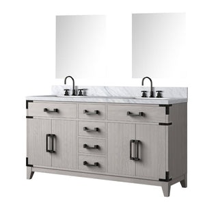 English Elm White Oak Double Bath Vanity With Carrara Marble Top, Chrome Faucets, Mirrors & Ample Storage B2731S01854-GIGA