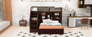 English Elm Twin Over Full Bunk Bed with Wardrobe Storage Stairs Shelves and Usb Charging Espresso LT000292AAP